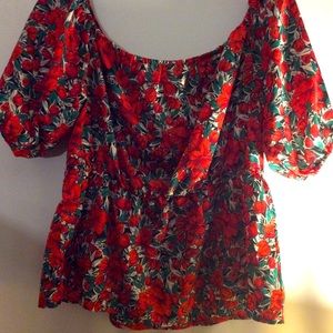 SHEIN Off the Shoulder Red Floral Top 1XL